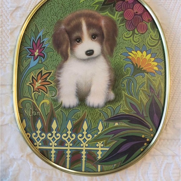 Vintage Round Puppy Dog Picture / Plaque / Wall Hanging - 8.5” x 10” - Picture 4 of 4